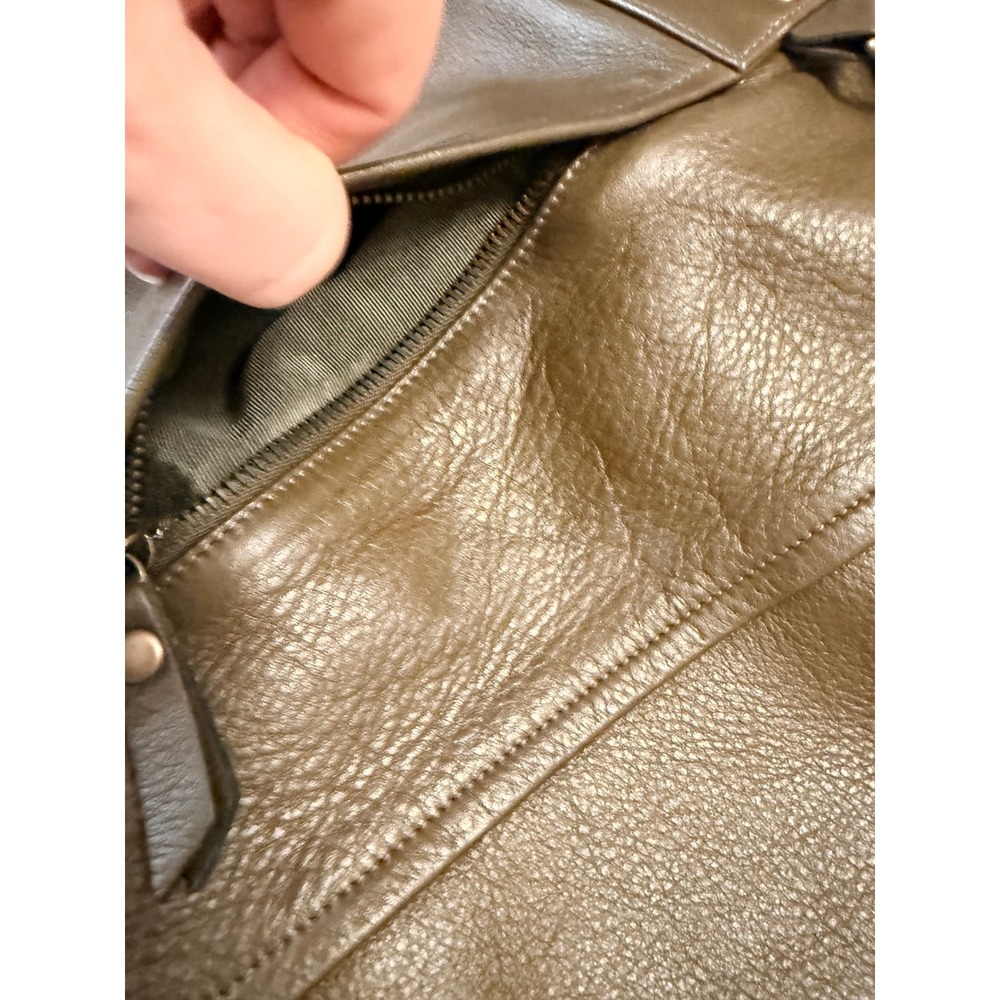 Eileen Fisher Olive Green Leather Tote Bag Hobo Handbag Brass Hardware - Picture 7 of 11